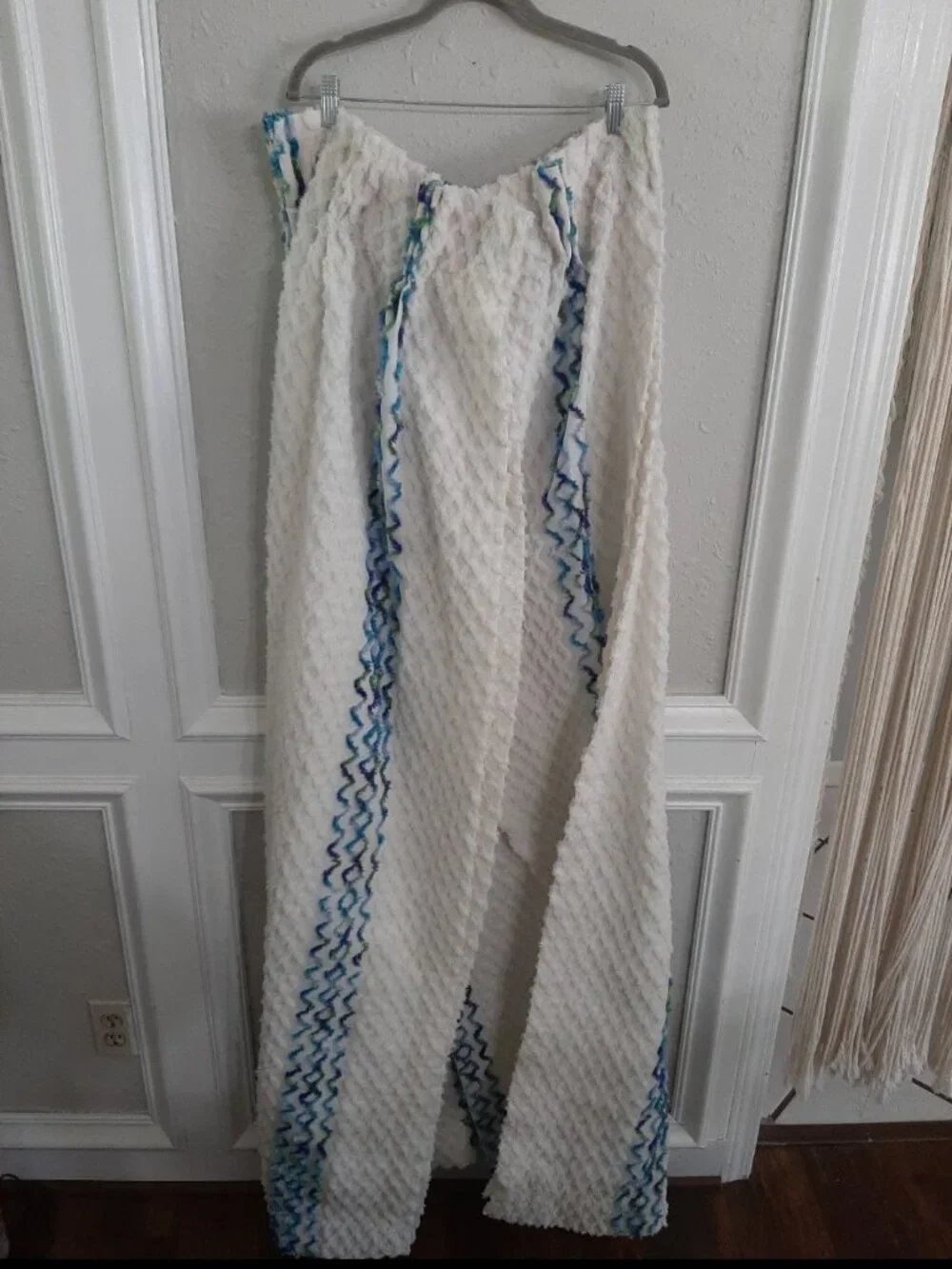 Vintage pair 60s chenille curtain panels two windows chevron zigzag retro